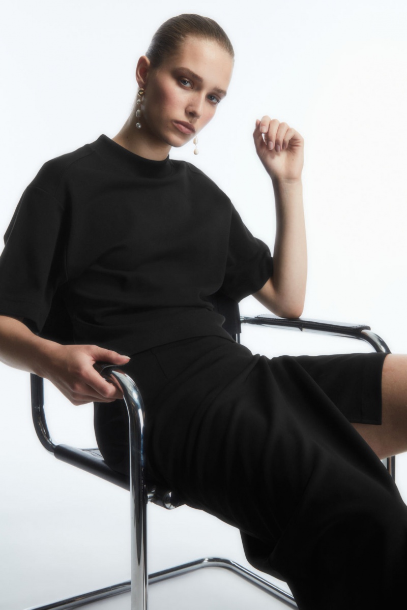 Dámské Tričko COS Waisted Mock-Neck Černé | TRSJ-21078