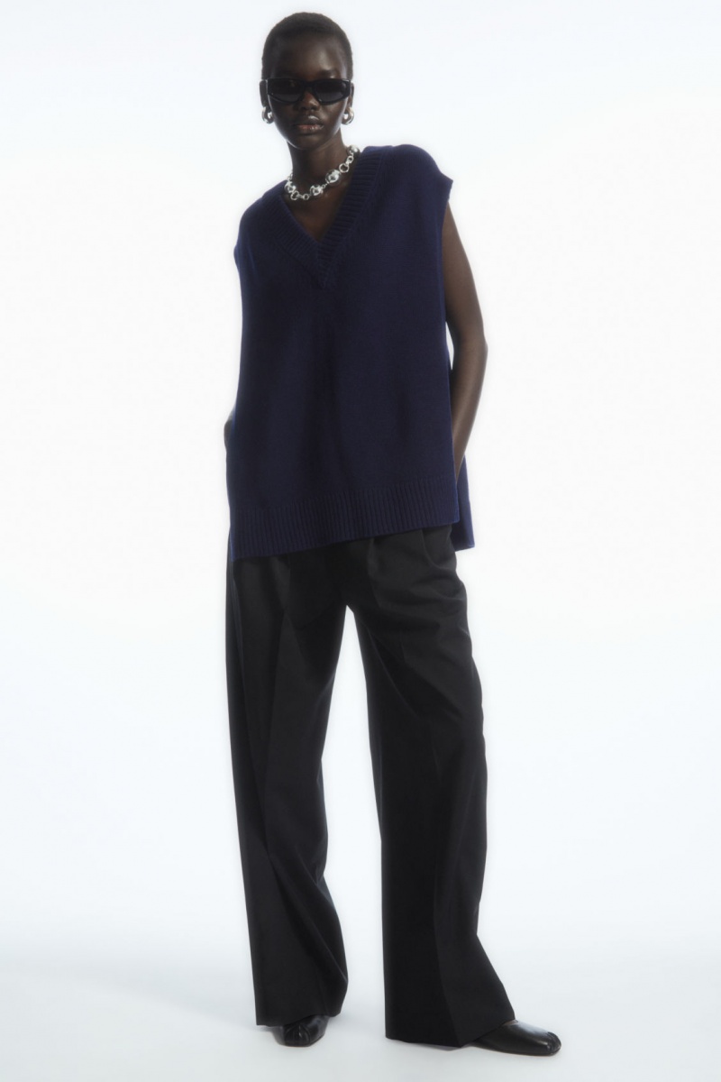 Dámské Vesta COS Open-Side V-Neck Vlna Tank Tmavě Blankyt | IBYS-42963