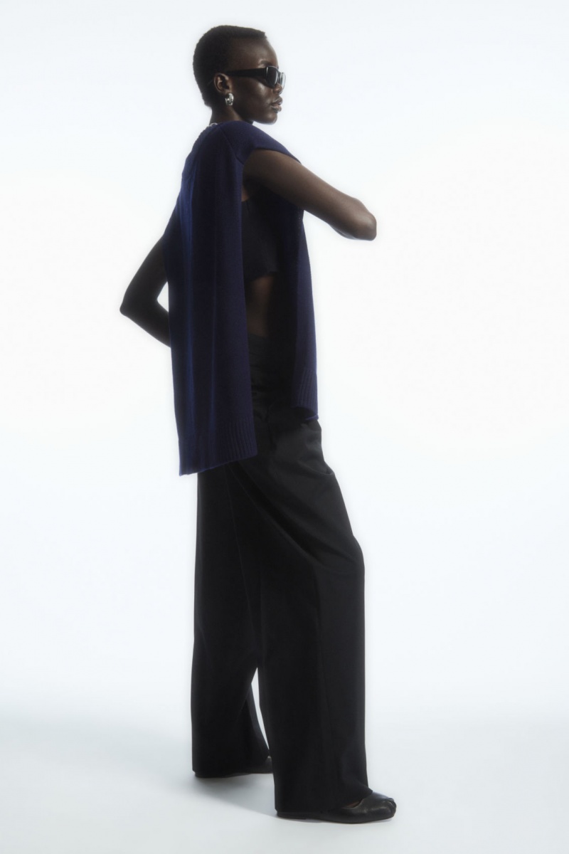 Dámské Vesta COS Open-Side V-Neck Vlna Tank Tmavě Blankyt | IBYS-42963