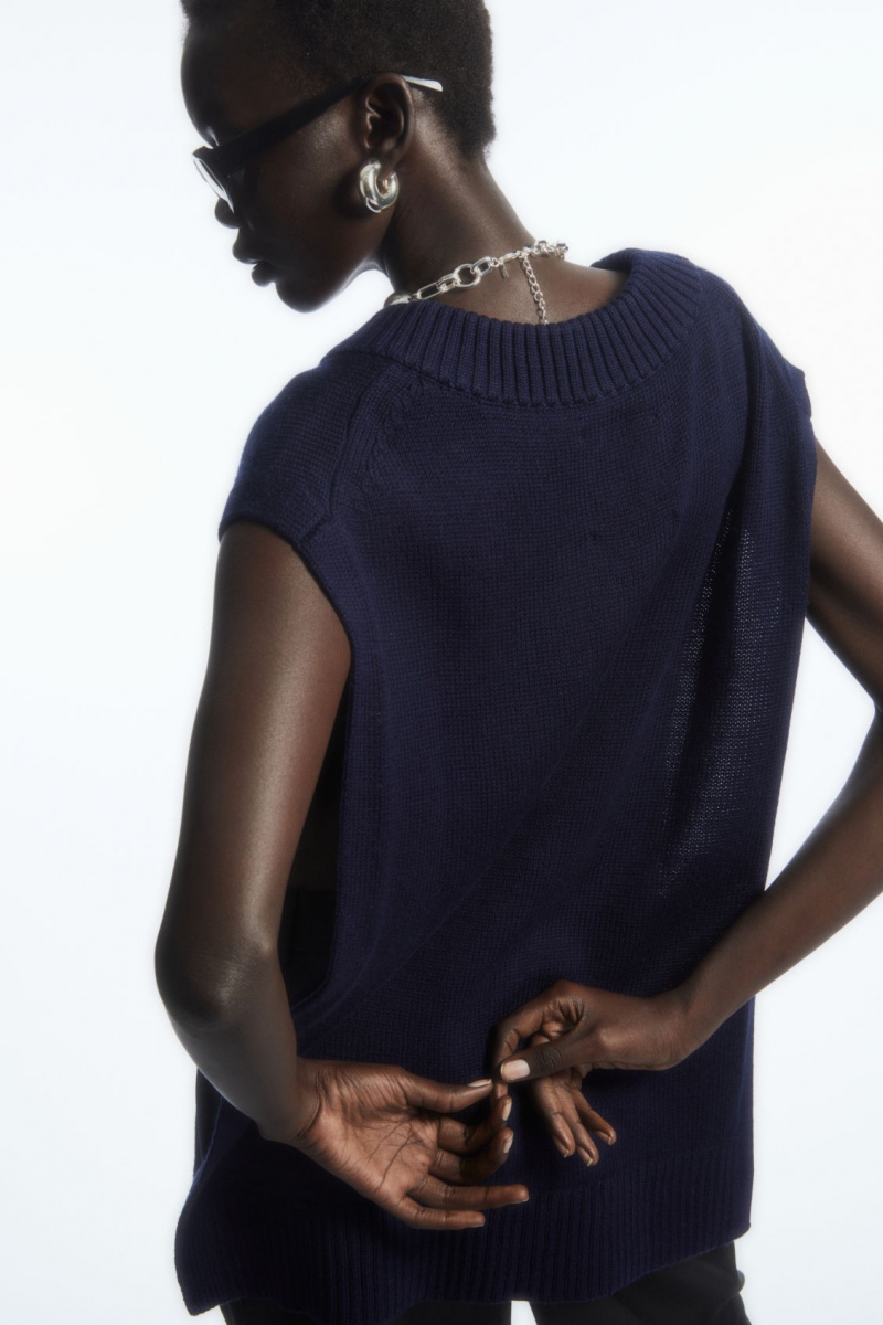 Dámské Vesta COS Open-Side V-Neck Vlna Tank Tmavě Blankyt | IBYS-42963