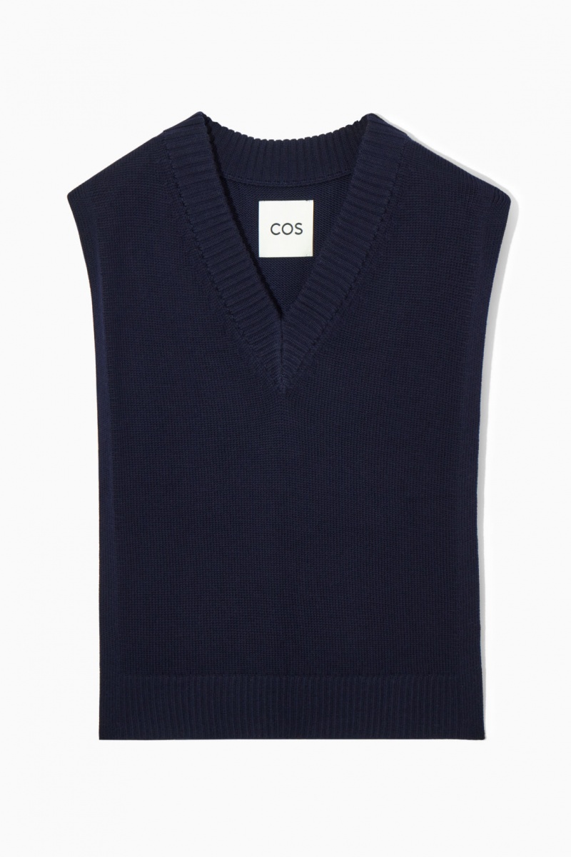 Dámské Vesta COS Open-Side V-Neck Vlna Tank Tmavě Blankyt | IBYS-42963