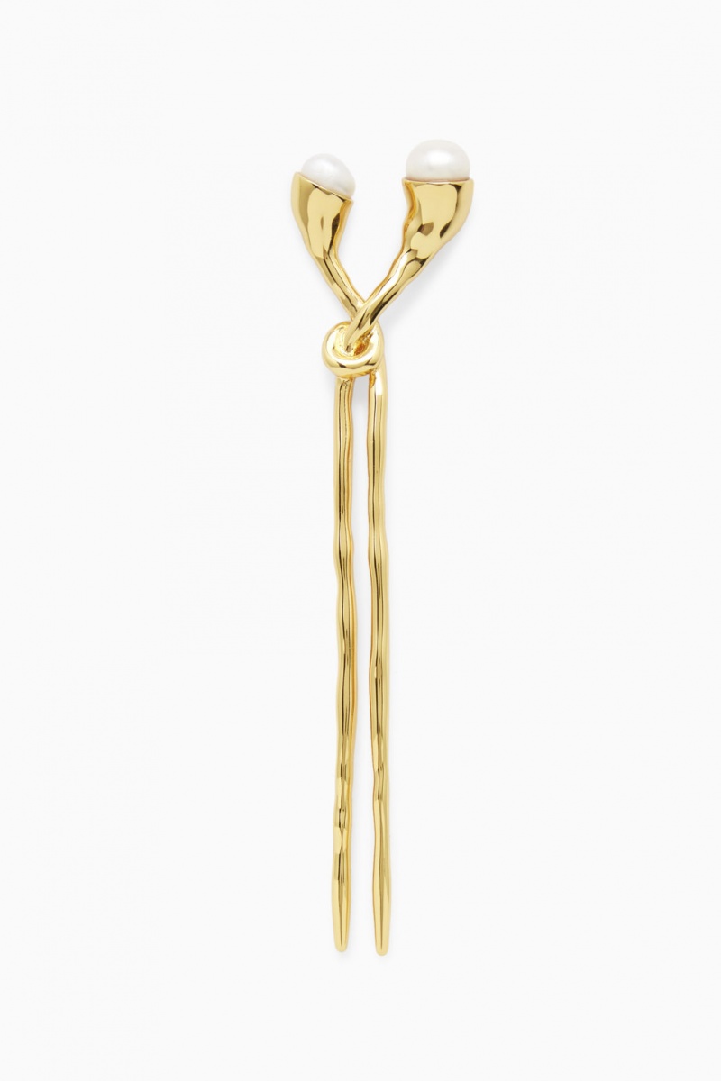 Dámské Vlasové Příslušenství COS Freshwater Pearl Hair Pin Zlaté | QMOK-61328