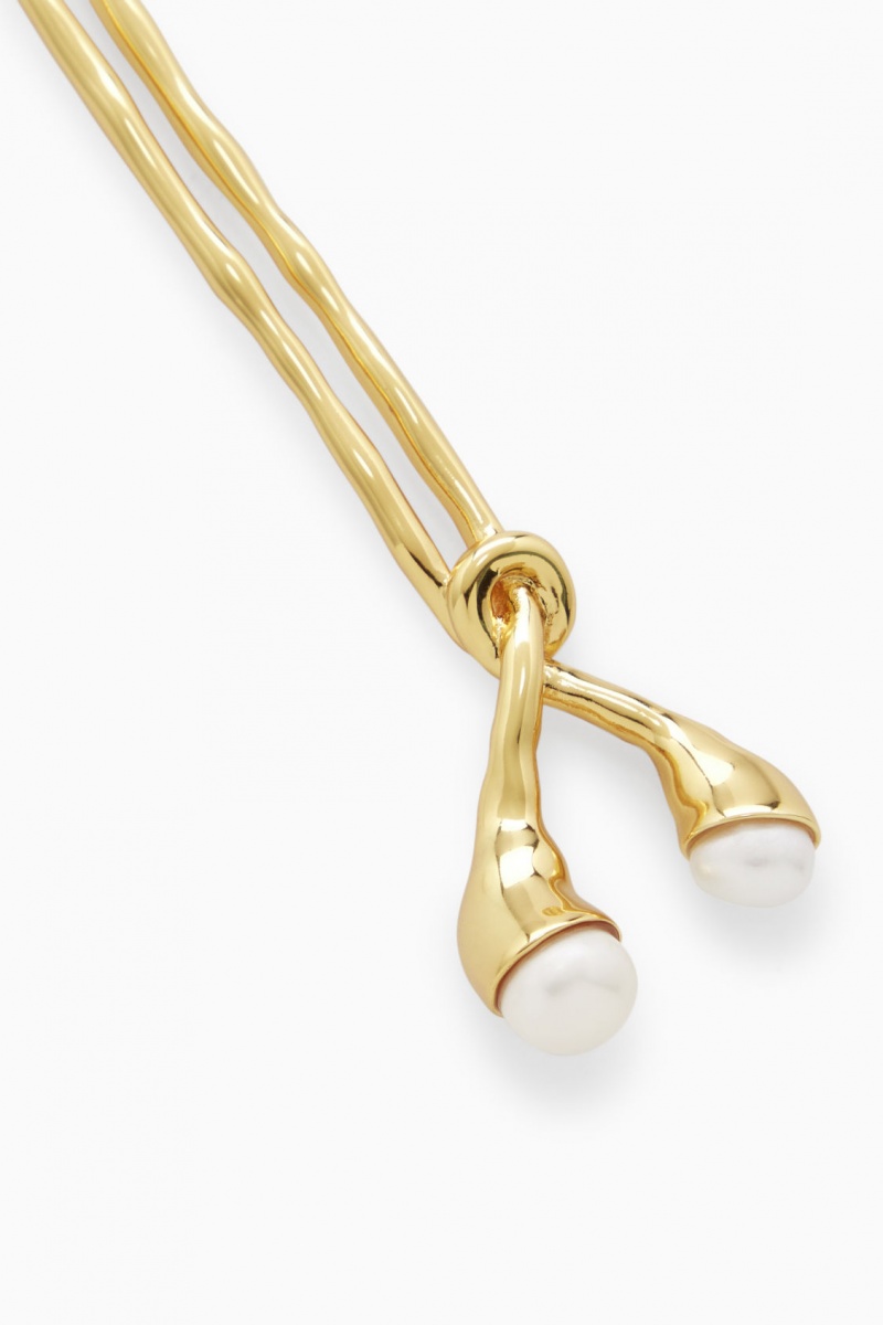 Dámské Vlasové Příslušenství COS Freshwater Pearl Hair Pin Zlaté | QMOK-61328
