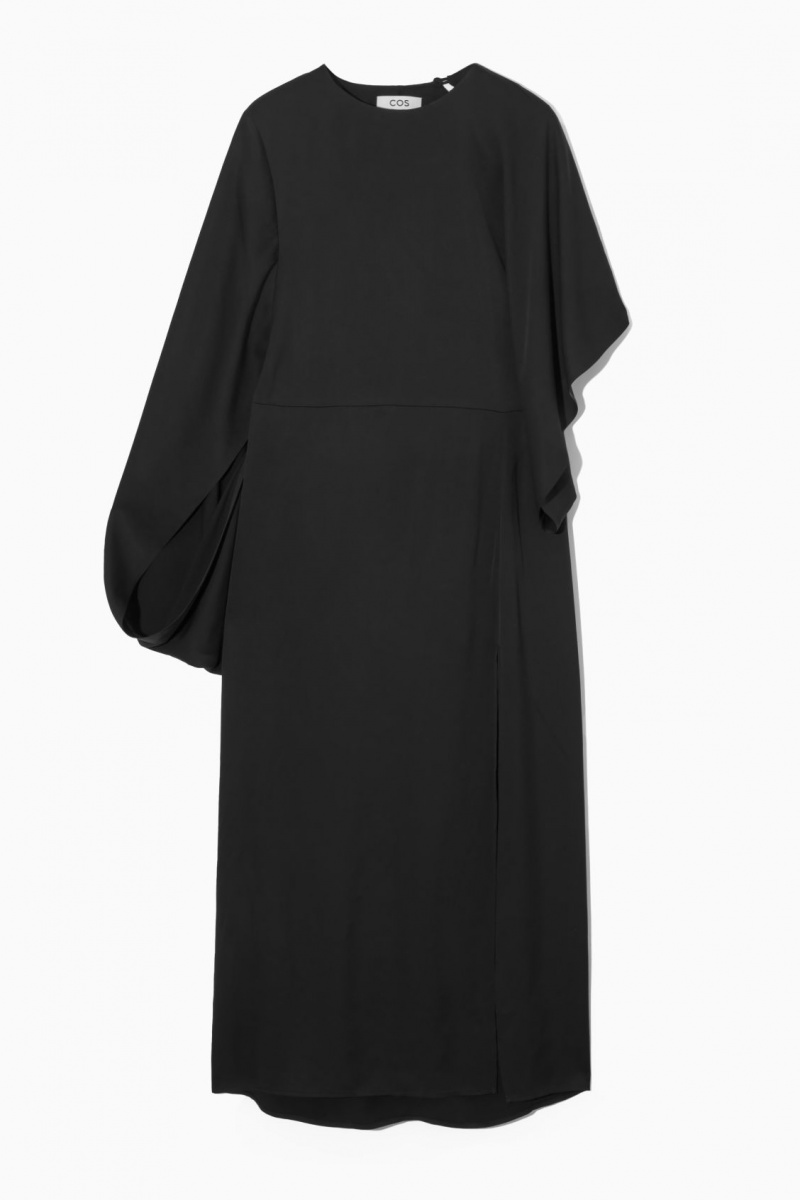 Dámské Šaty COS Asymmetric-Sleeve Draped Midi Černé | FVZM-95231