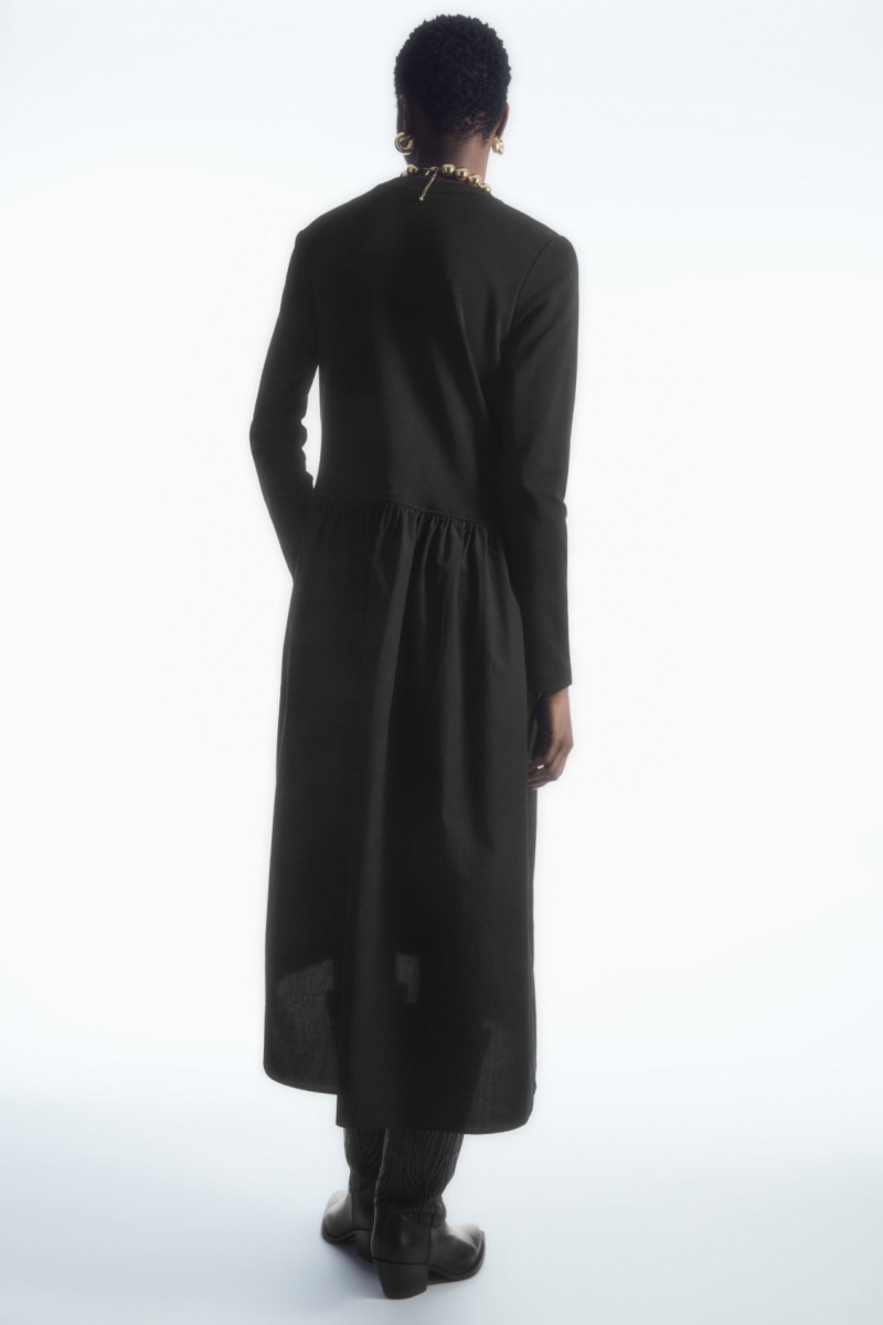 Dámské Šaty COS Asymmetric Gathered-Pasem Midi Černé | VCSP-85432