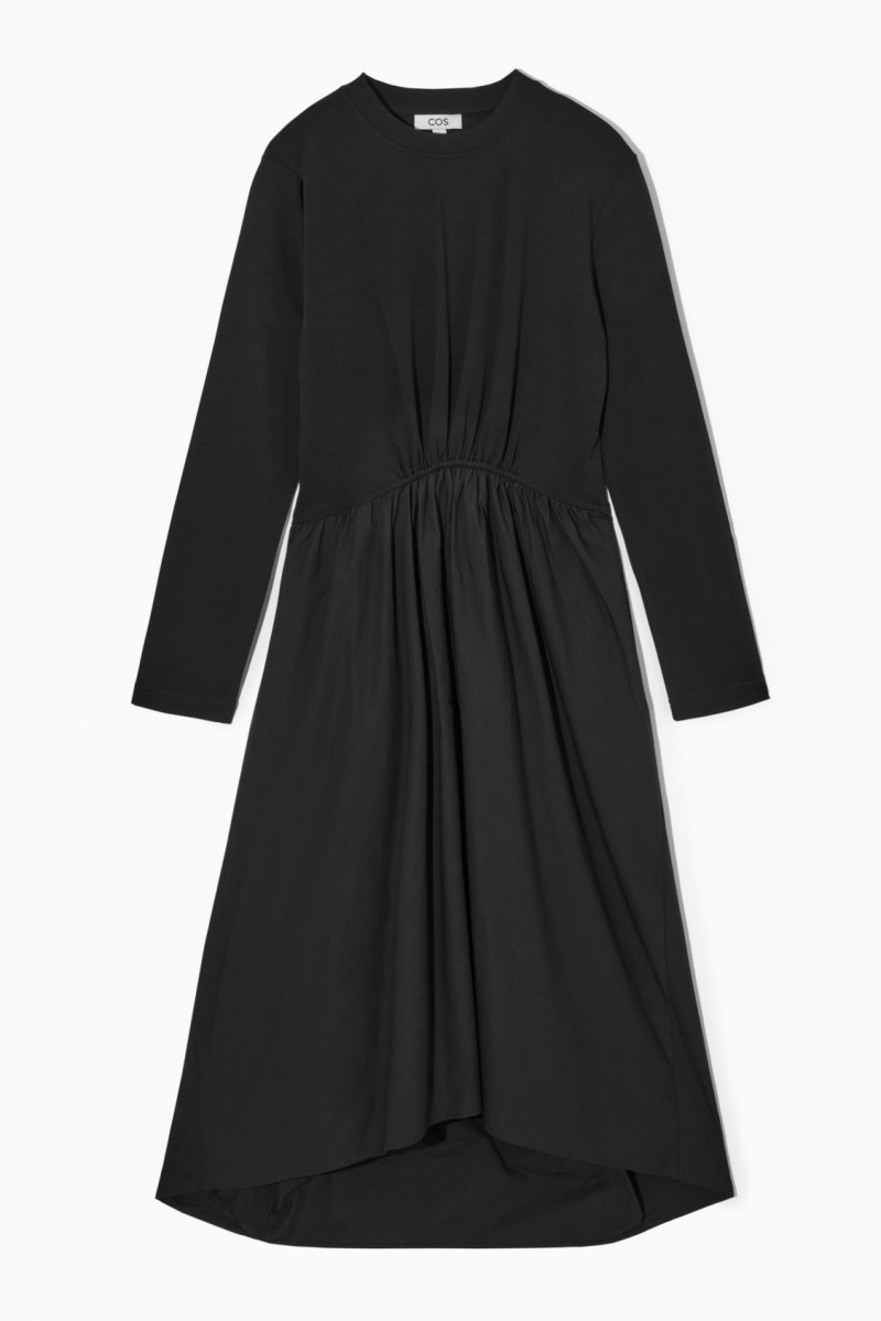 Dámské Šaty COS Asymmetric Gathered-Pasem Midi Černé | VCSP-85432
