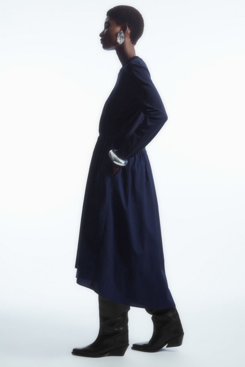 Dámské Šaty COS Asymmetric Gathered-Pasem Midi Tmavě Blankyt | QJBG-38072