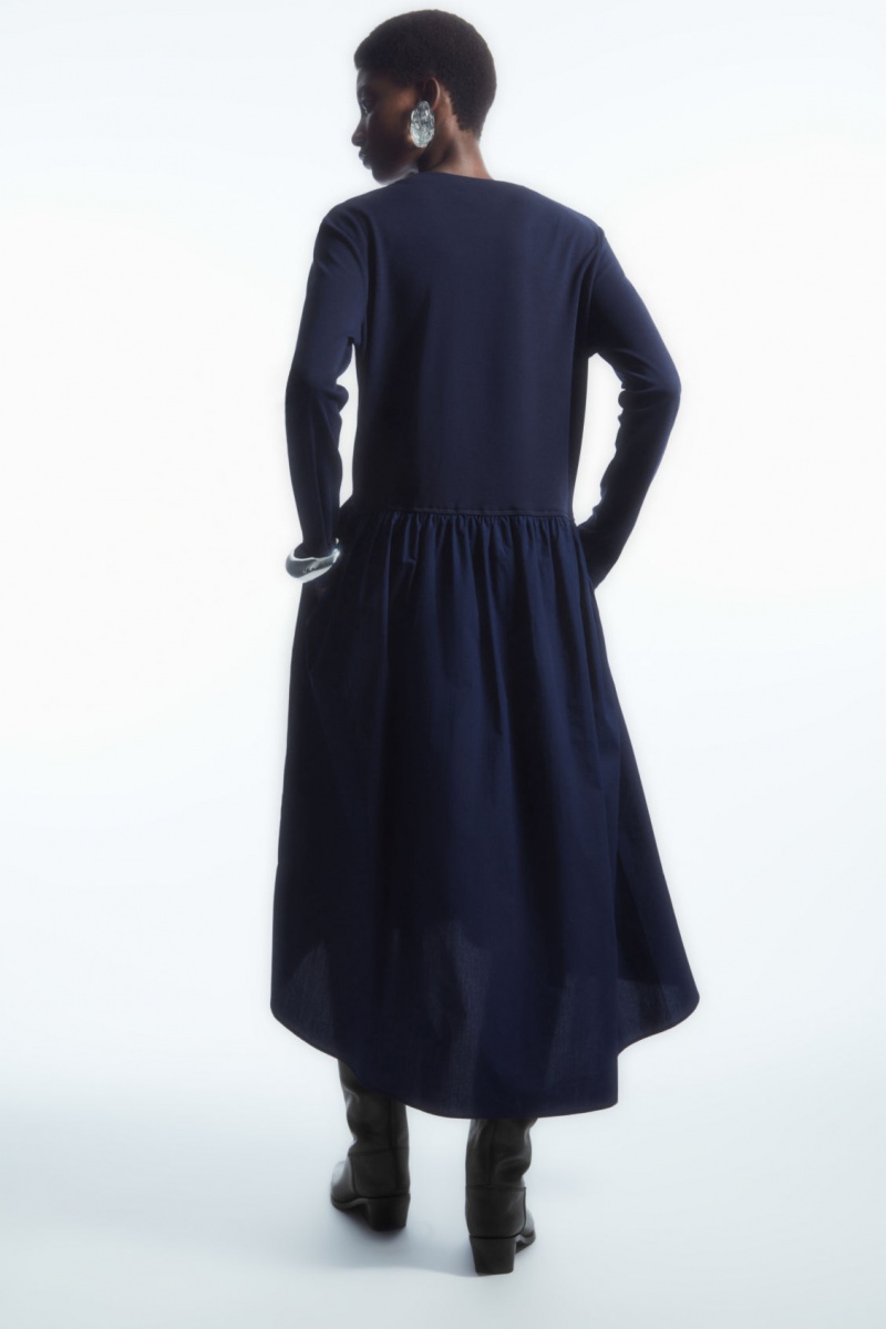 Dámské Šaty COS Asymmetric Gathered-Pasem Midi Tmavě Blankyt | QJBG-38072
