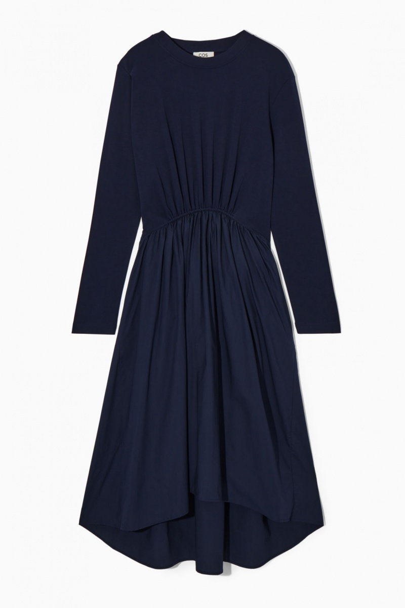 Dámské Šaty COS Asymmetric Gathered-Pasem Midi Tmavě Blankyt | QJBG-38072