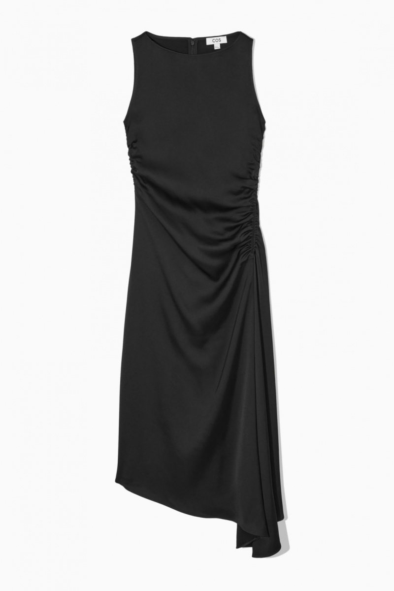 Dámské Šaty COS Asymmetric Gathered Satin Midi Černé | TXQB-07329