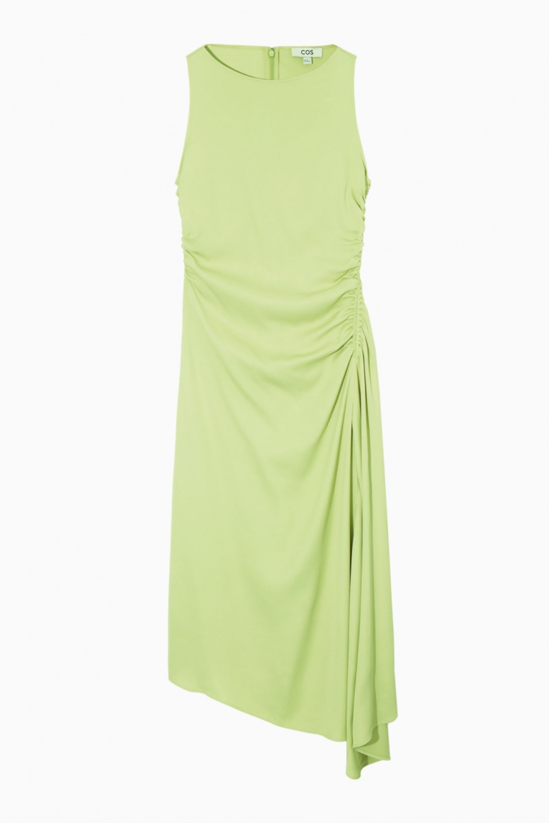 Dámské Šaty COS Asymmetric Gathered Satin Midi Zelene | RXQS-53490