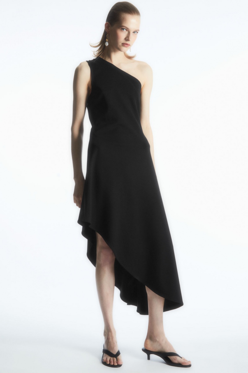 Dámské Šaty COS Asymmetric One-Shoulder Midi Černé | TYKC-74352
