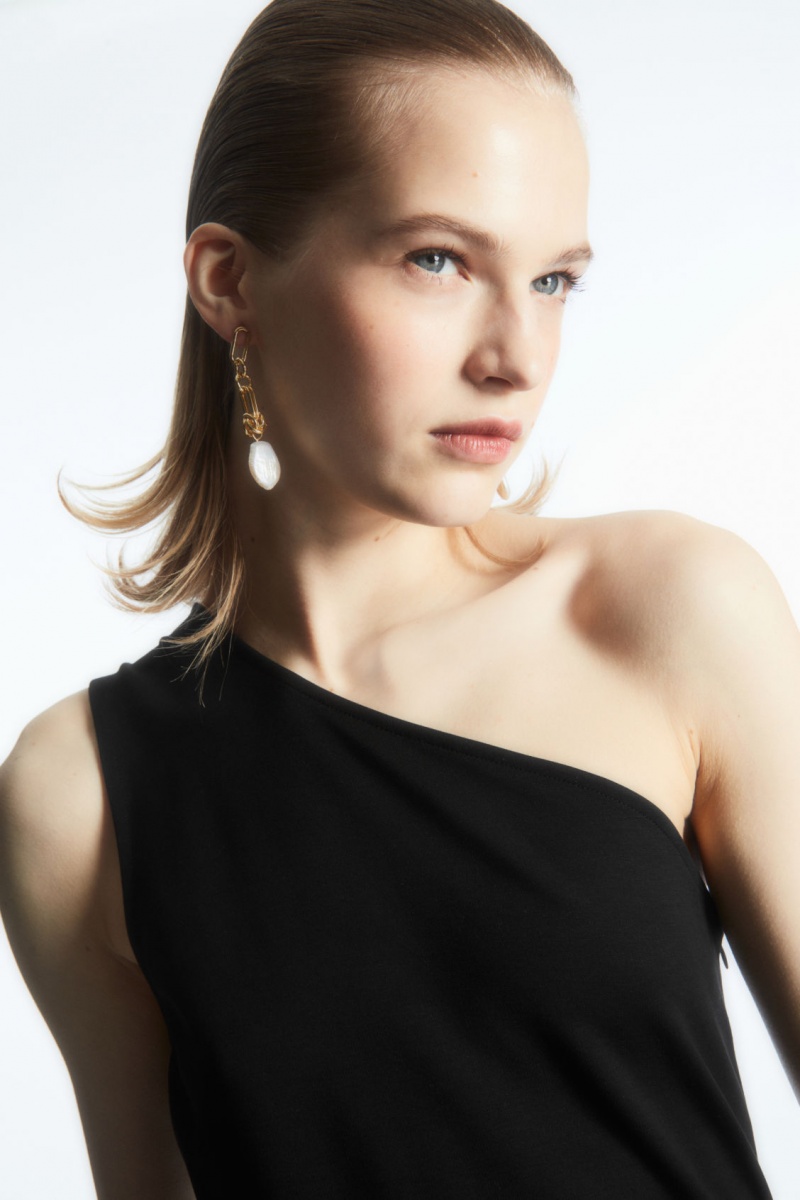 Dámské Šaty COS Asymmetric One-Shoulder Midi Černé | TYKC-74352