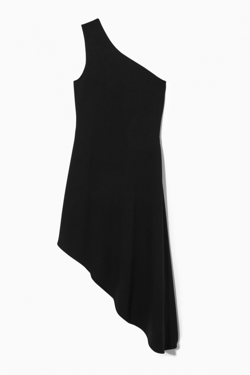Dámské Šaty COS Asymmetric One-Shoulder Midi Černé | TYKC-74352