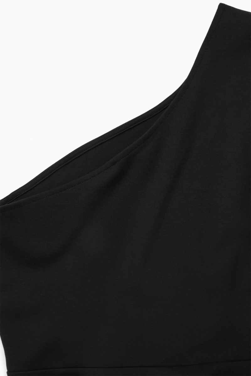 Dámské Šaty COS Asymmetric One-Shoulder Midi Černé | TYKC-74352