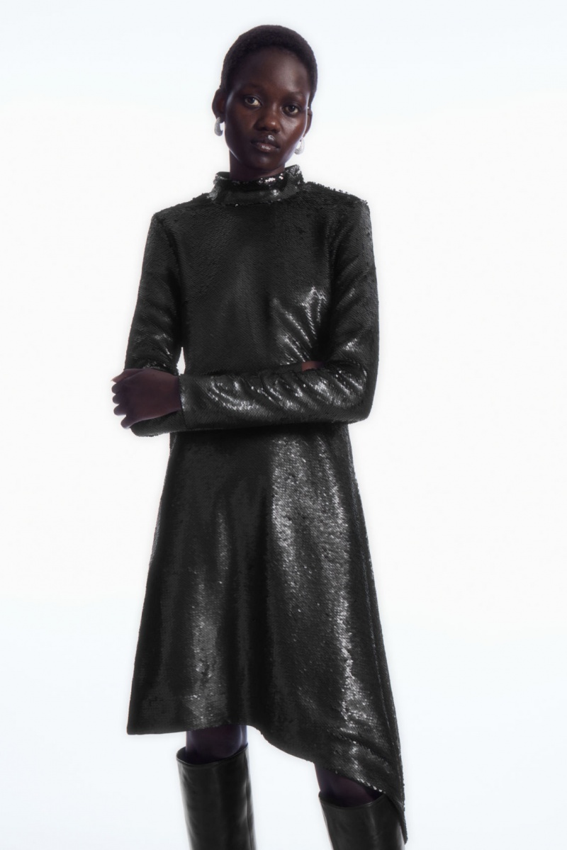Dámské Šaty COS Asymmetric Sequined Mini Černé | CBWP-42958