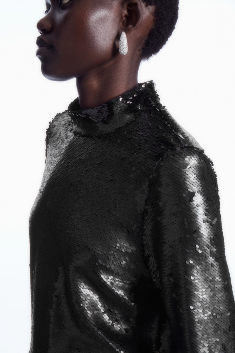 Dámské Šaty COS Asymmetric Sequined Mini Černé | CBWP-42958