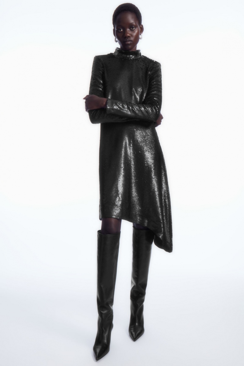 Dámské Šaty COS Asymmetric Sequined Mini Černé | CBWP-42958