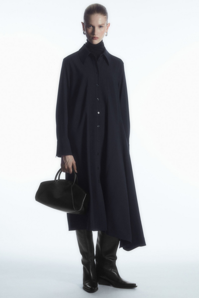 Dámské Šaty COS Asymmetric Vlna Tmavě Blankyt | NLHC-35927
