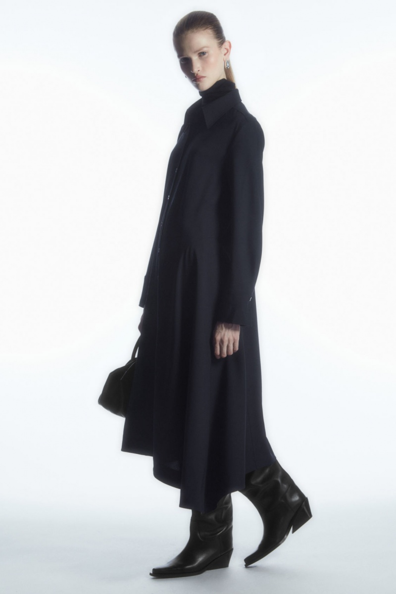 Dámské Šaty COS Asymmetric Vlna Tmavě Blankyt | NLHC-35927