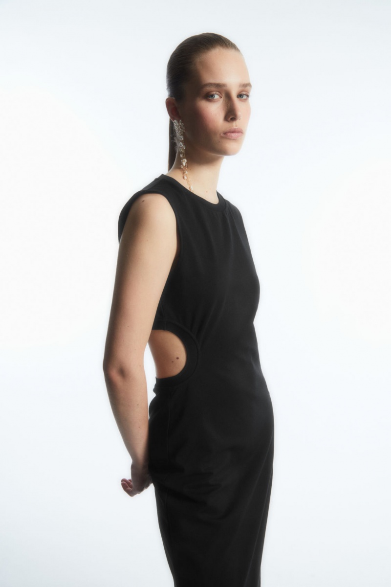 Dámské Šaty COS Bez Rukávů Cutout Maxi Černé | ZMGI-16295