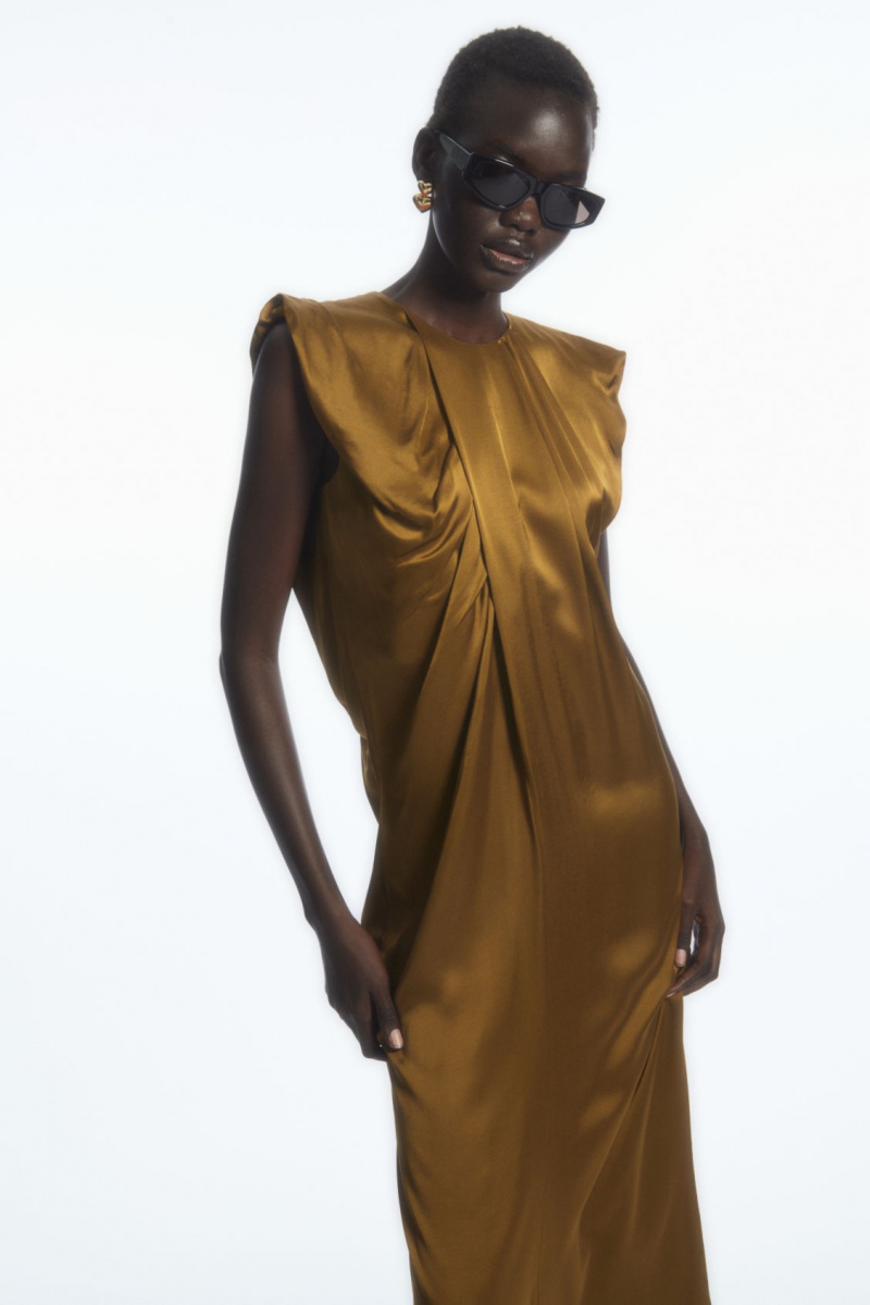 Dámské Šaty COS Draped Cap-Sleeve Midi Hnědé | OALV-52670