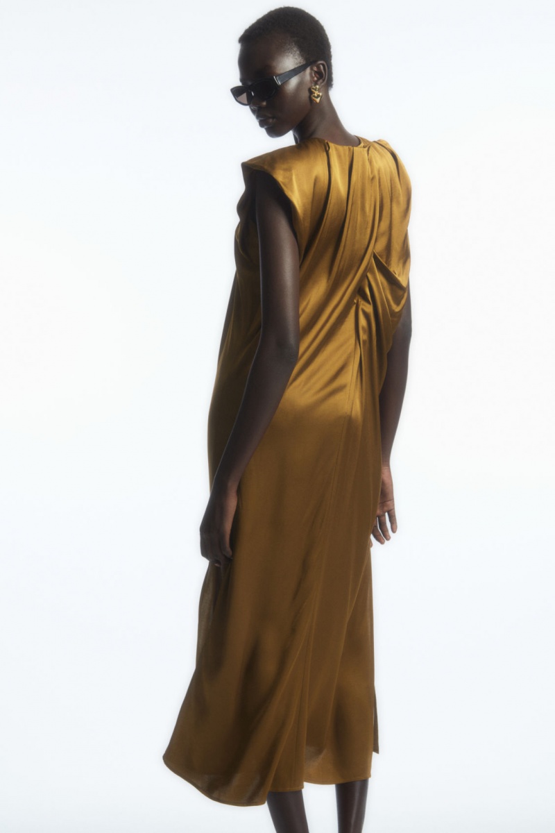 Dámské Šaty COS Draped Cap-Sleeve Midi Hnědé | OALV-52670
