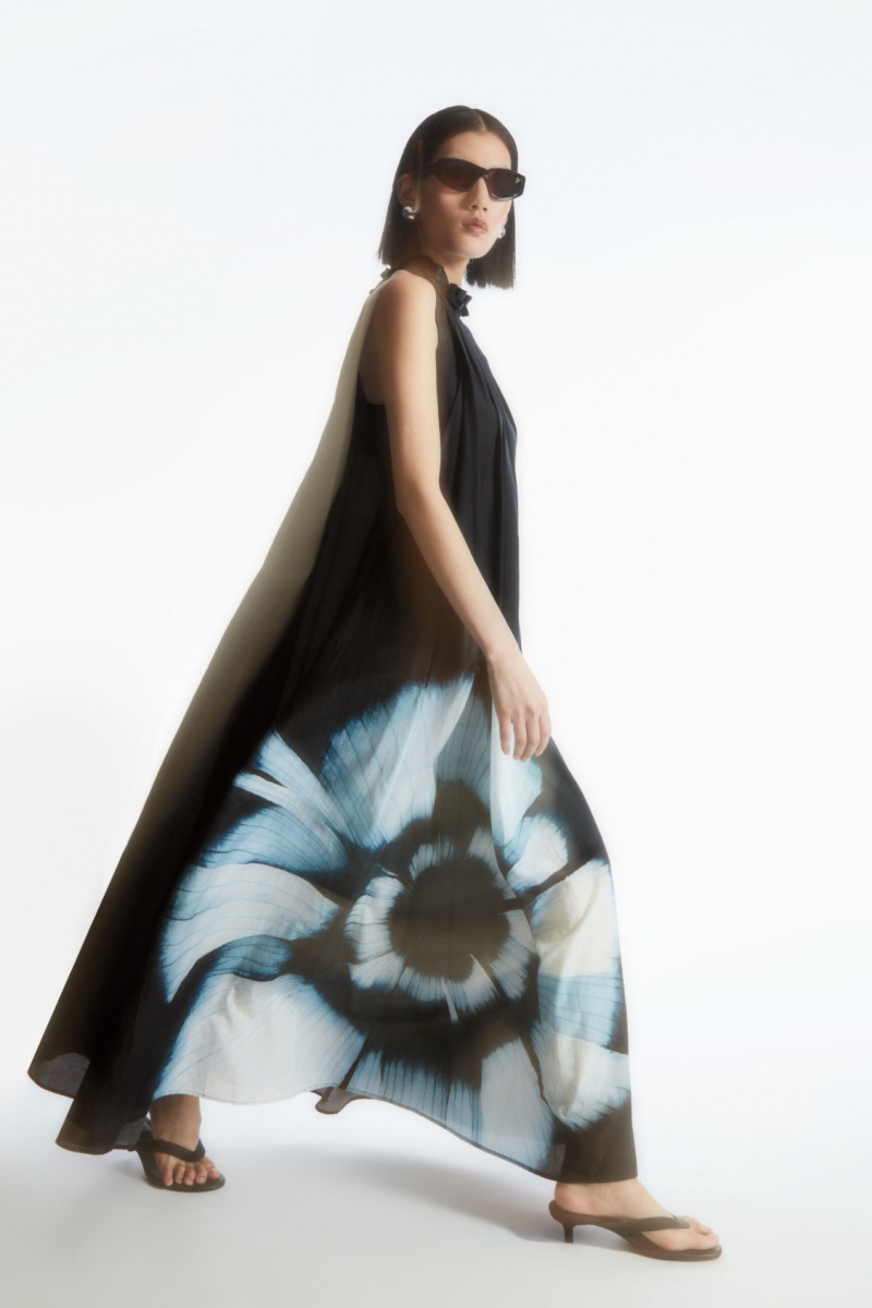 Dámské Šaty COS Floral-Print Silk-Blend Maxi Černé | YZCU-03298