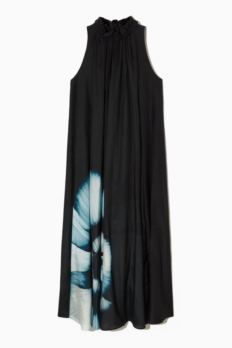 Dámské Šaty COS Floral-Print Silk-Blend Maxi Černé | YZCU-03298