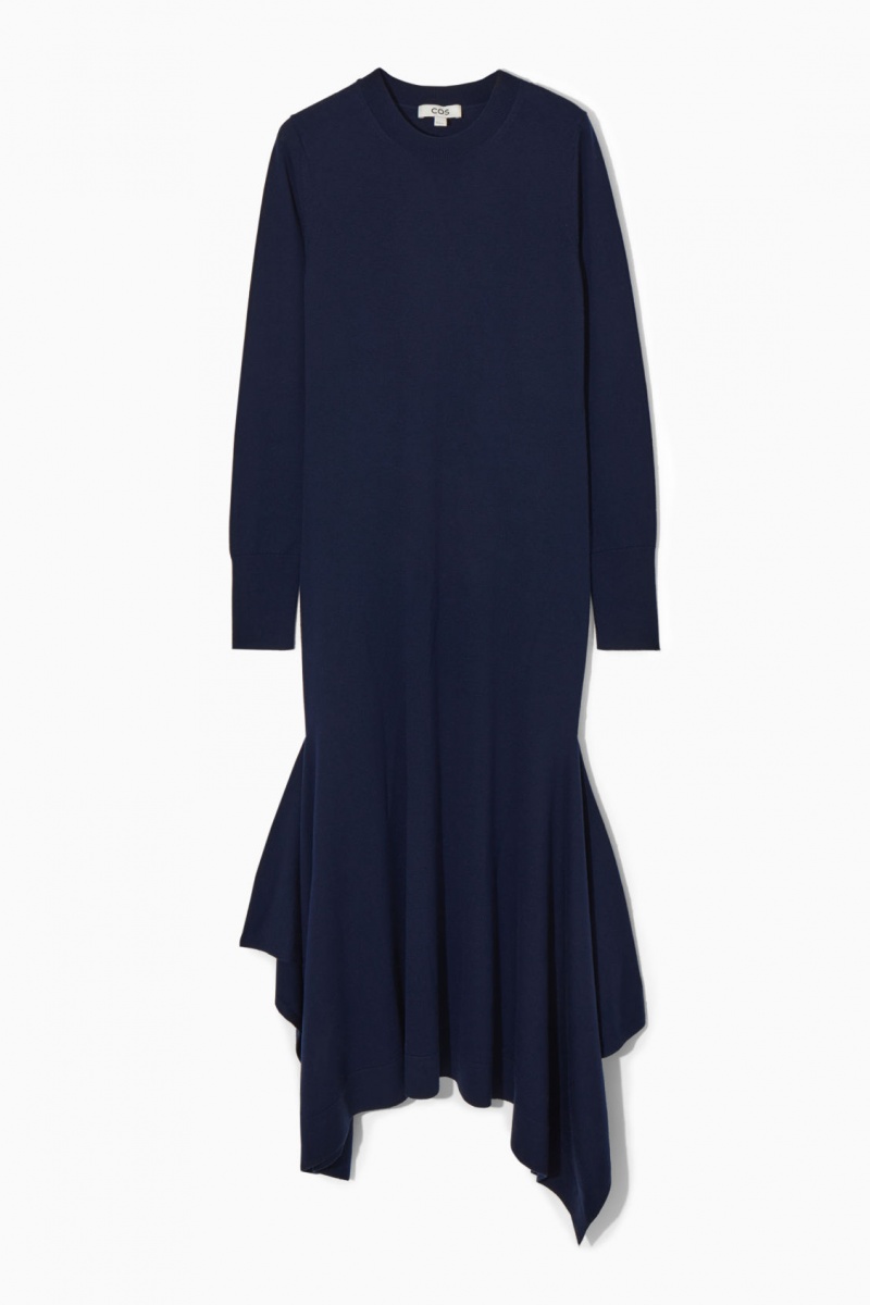 Dámské Šaty COS Handkerchief-Hem Merino Vlna Midi Tmavě Blankyt | BVZU-60491