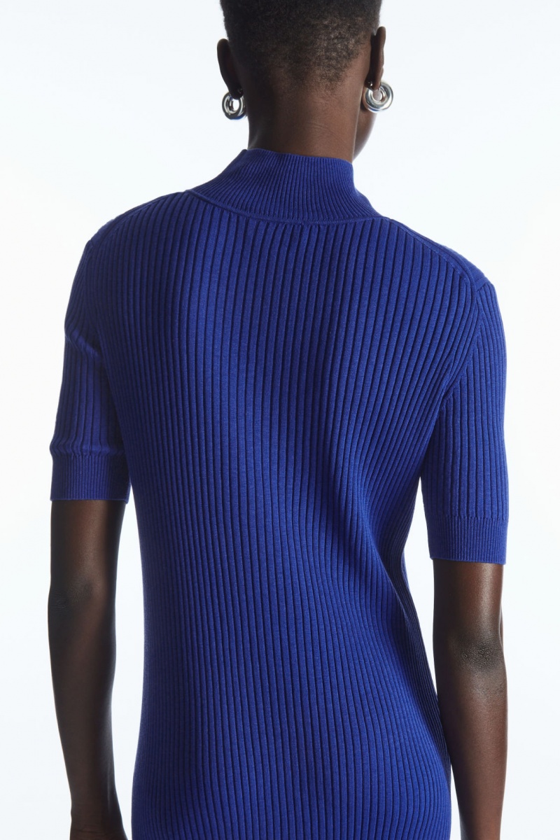 Dámské Šaty COS High-Neck Žebrovaný Silk Světle Blankyt | CGTH-07143