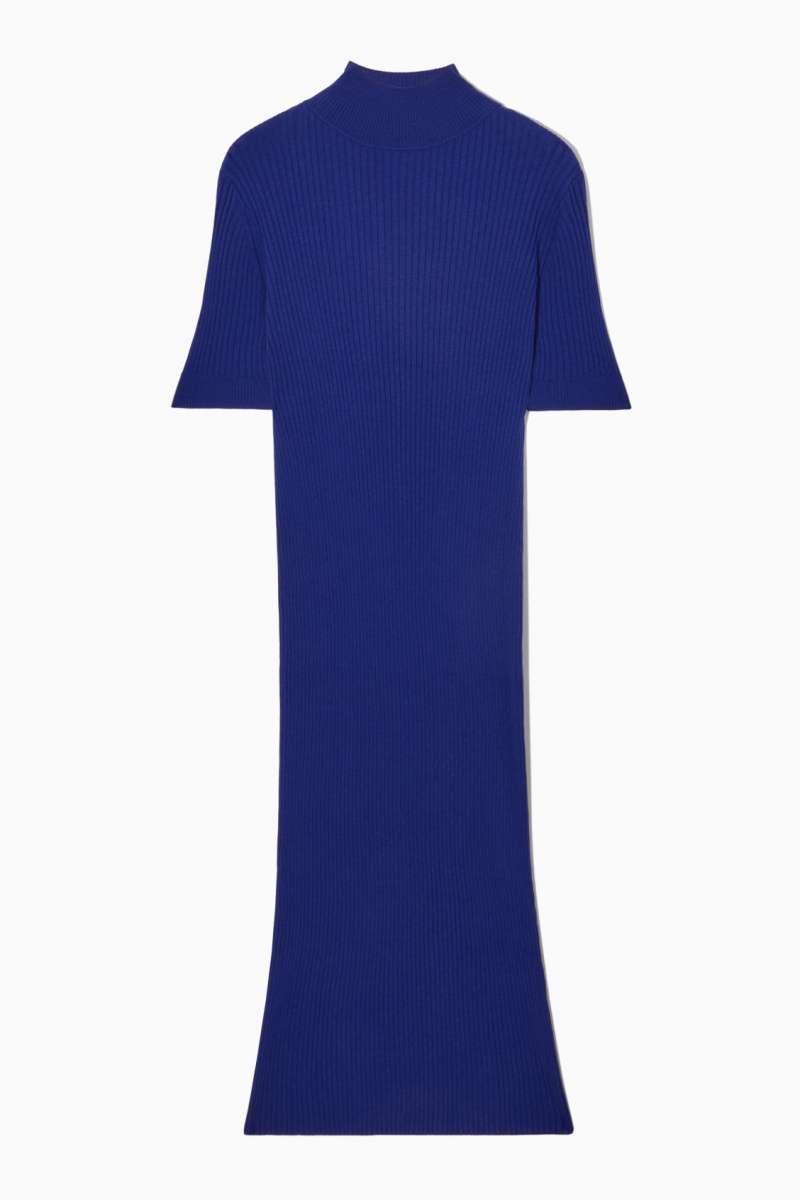 Dámské Šaty COS High-Neck Žebrovaný Silk Světle Blankyt | CGTH-07143
