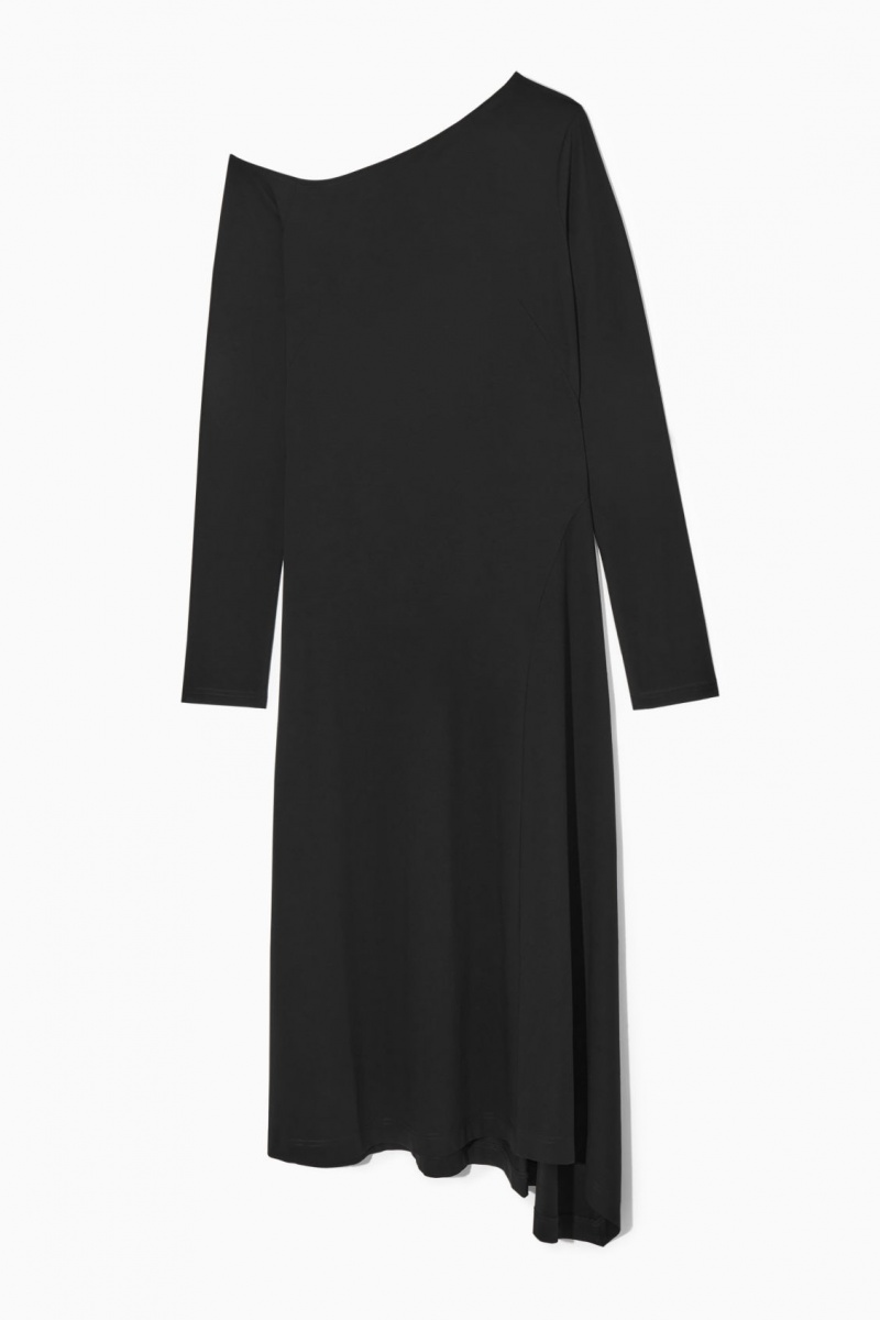 Dámské Šaty COS Off-The-Shoulder Asymmetric Midi Černé | QPVT-52407