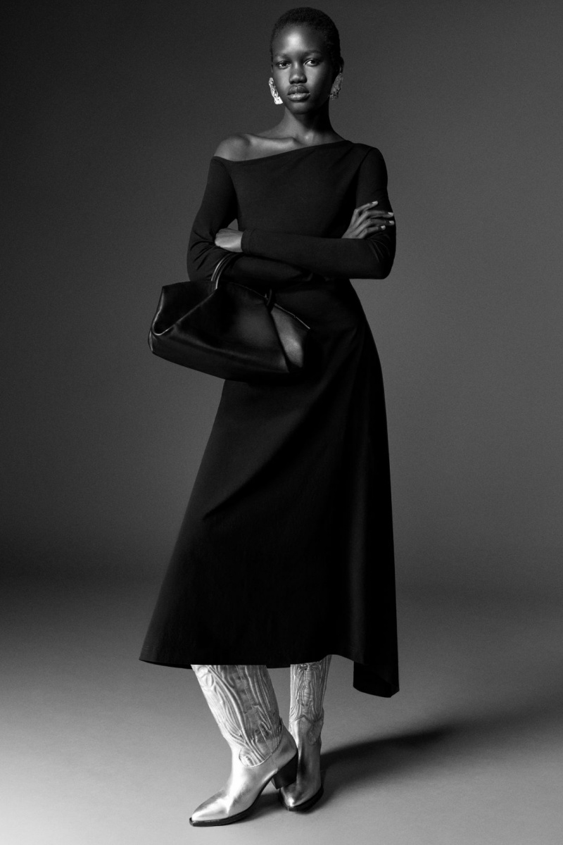 Dámské Šaty COS Off-The-Shoulder Asymmetric Midi Černé | QPVT-52407