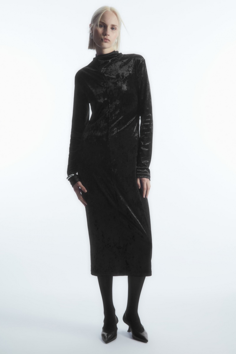 Dámské Šaty COS Open-Back Velvet Midi Černé | KGMH-45609