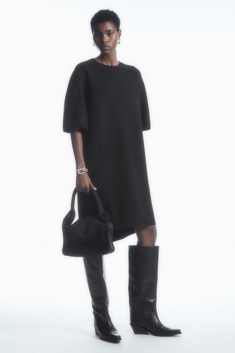 Dámské Šaty COS Oversized-Fit Vlna T-Shirt Černé | MOAE-49720