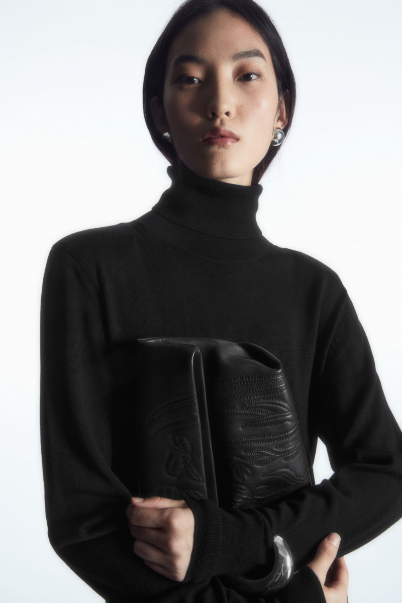 Dámské Šaty COS Power-Shoulder Merino Vlna Maxi Černé | YJNP-49681