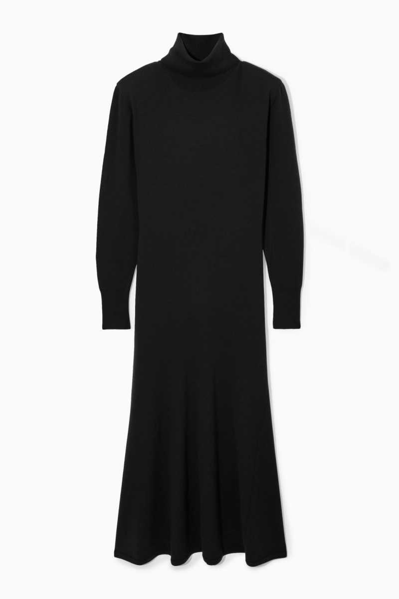 Dámské Šaty COS Power-Shoulder Merino Vlna Maxi Černé | YJNP-49681