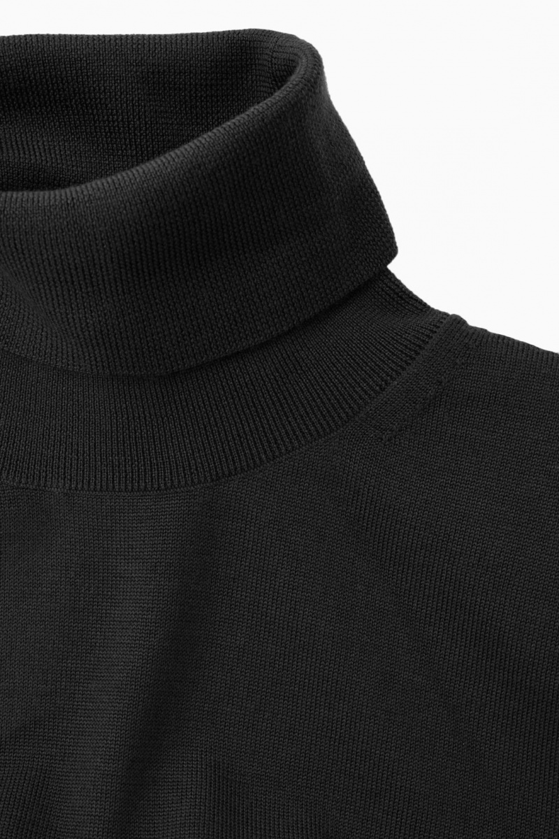 Dámské Šaty COS Power-Shoulder Merino Vlna Maxi Černé | YJNP-49681