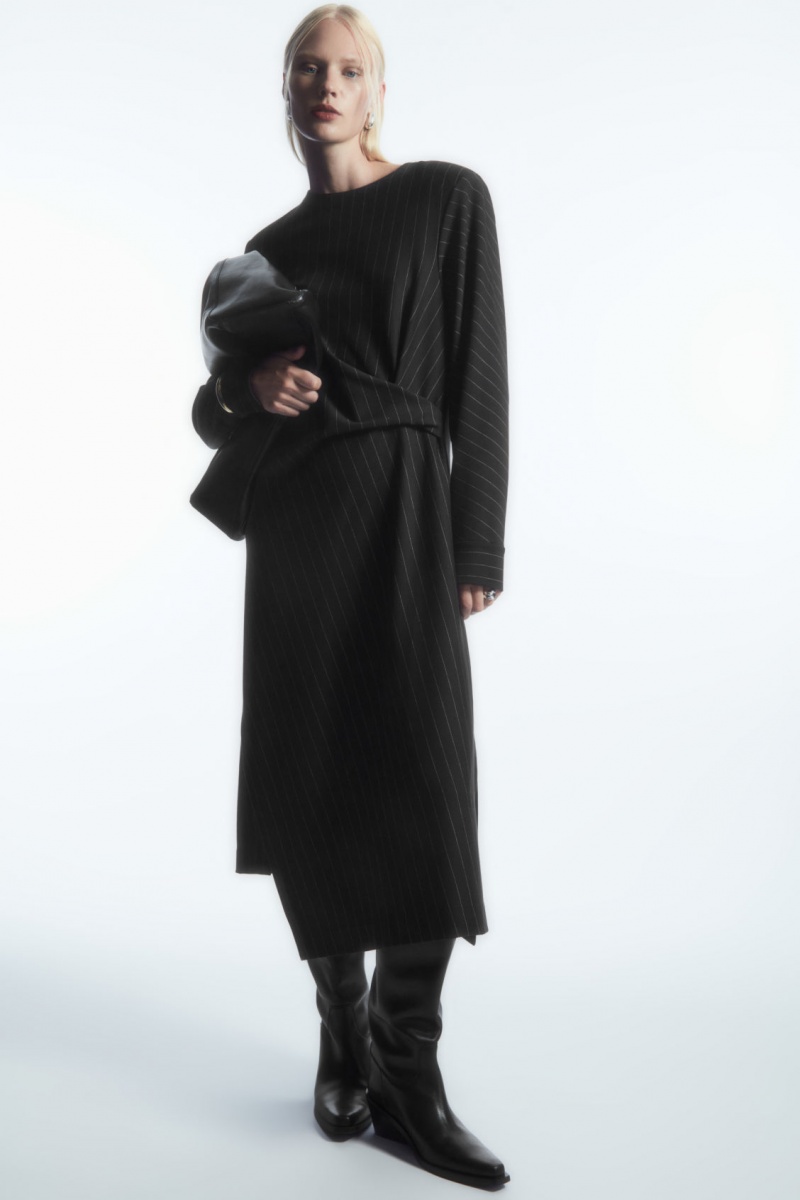 Dámské Šaty COS Power-Shoulder Midi Černé | XHOS-98021