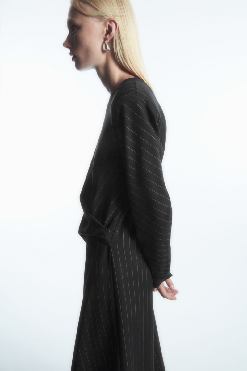 Dámské Šaty COS Power-Shoulder Midi Černé | XHOS-98021