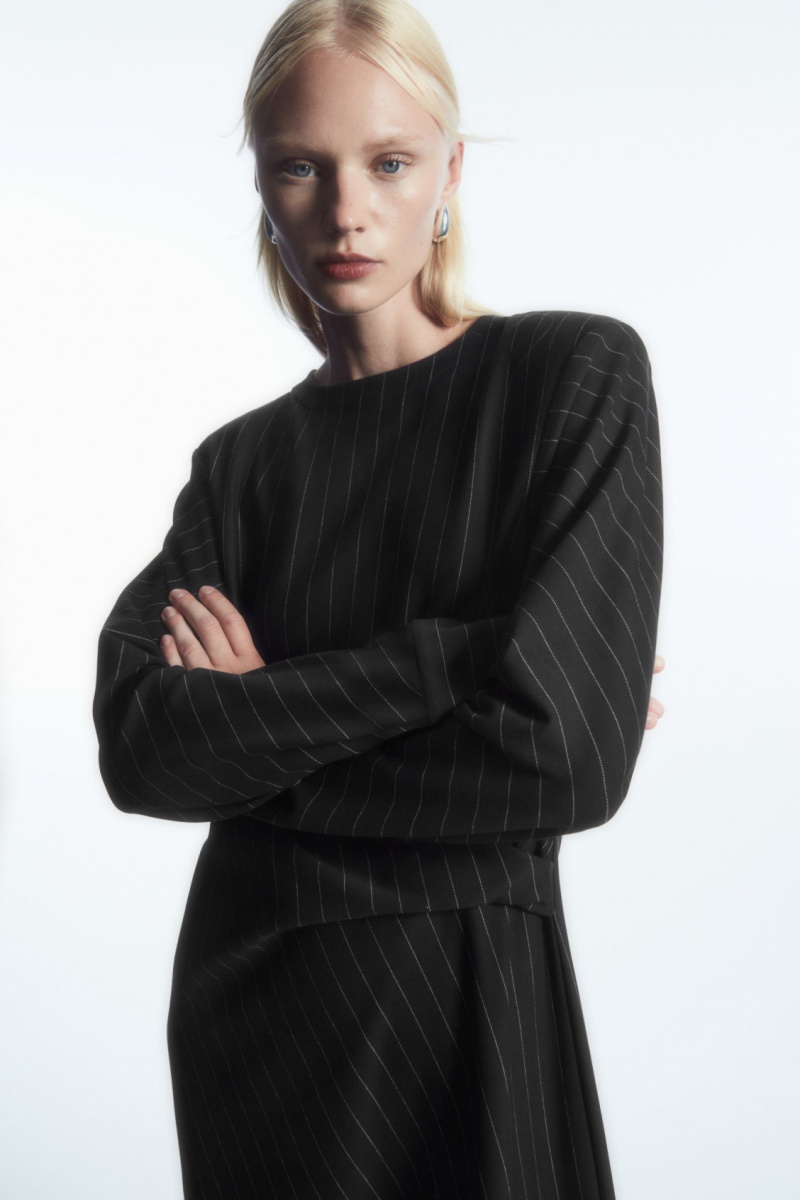 Dámské Šaty COS Power-Shoulder Midi Černé | XHOS-98021