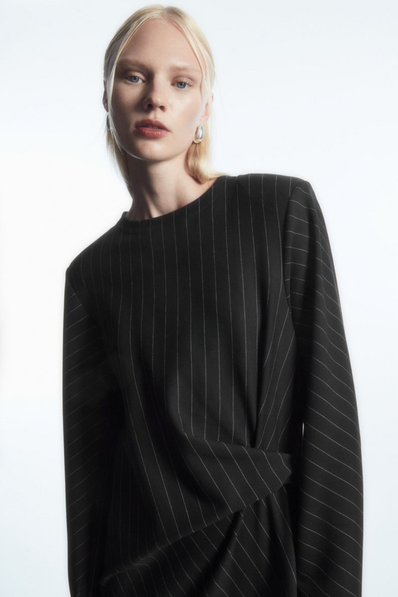 Dámské Šaty COS Power-Shoulder Midi Černé | XHOS-98021