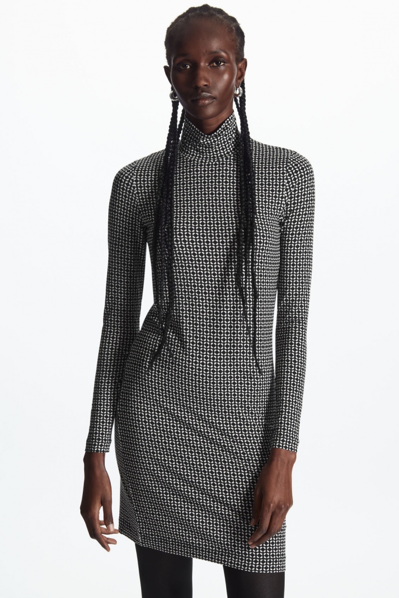 Dámské Šaty COS Printed Roll-Neck Mini Černé Bílé | JQFT-13568