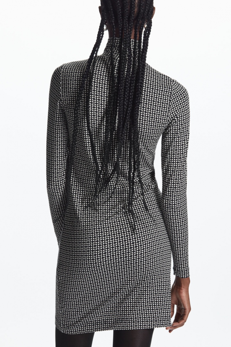 Dámské Šaty COS Printed Roll-Neck Mini Černé Bílé | JQFT-13568