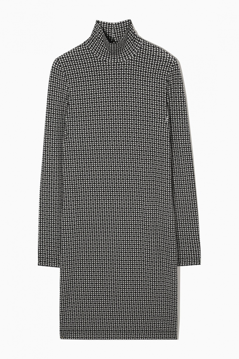 Dámské Šaty COS Printed Roll-Neck Mini Černé Bílé | JQFT-13568