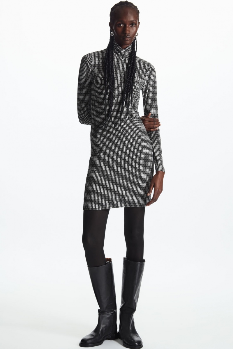 Dámské Šaty COS Printed Roll-Neck Mini Černé Bílé | JQFT-13568