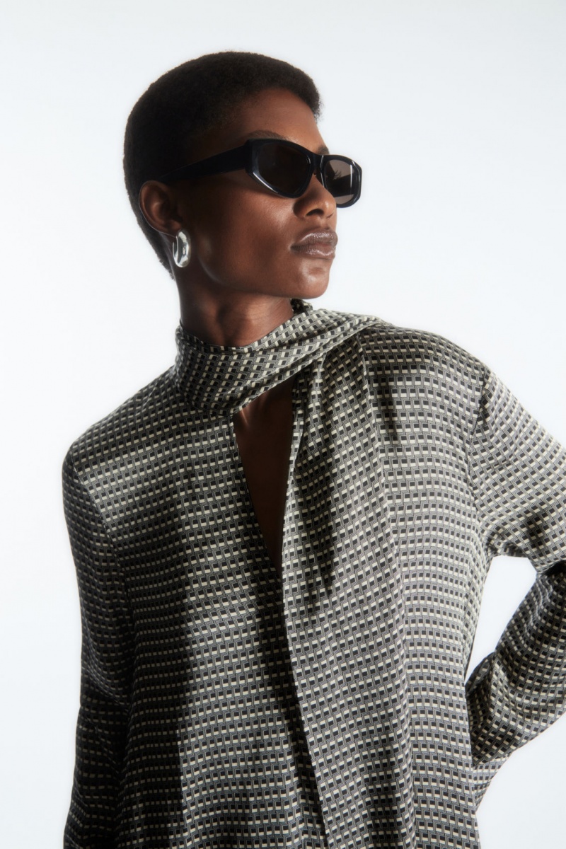 Dámské Šaty COS Scarf-Detail Maxi Černé Bílé | RBAM-32719