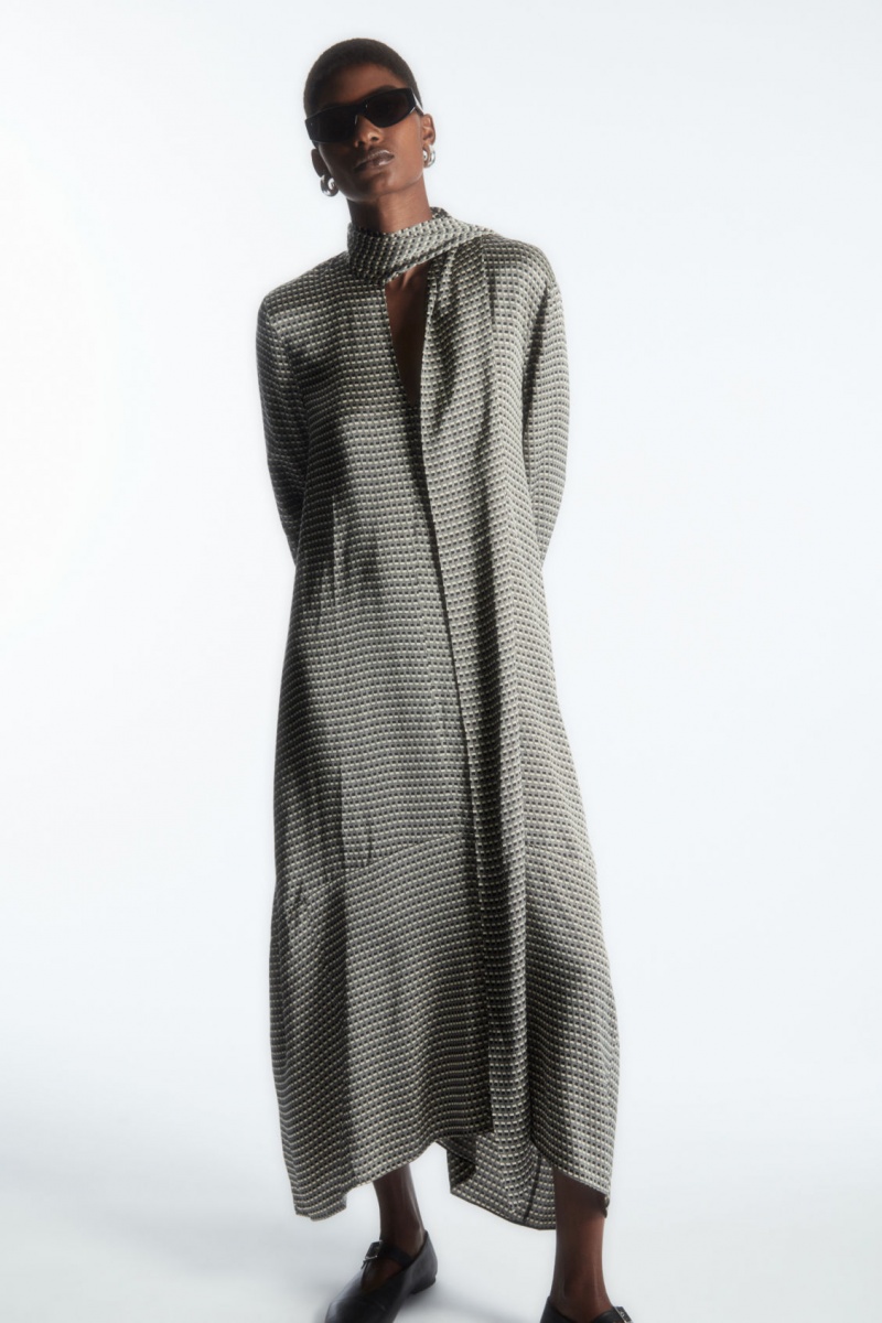 Dámské Šaty COS Scarf-Detail Maxi Černé Bílé | RBAM-32719