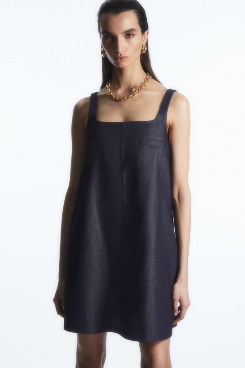 Dámské Šaty COS Square-Neck Denim Mini Tmavě Blankyt | VAGO-18496